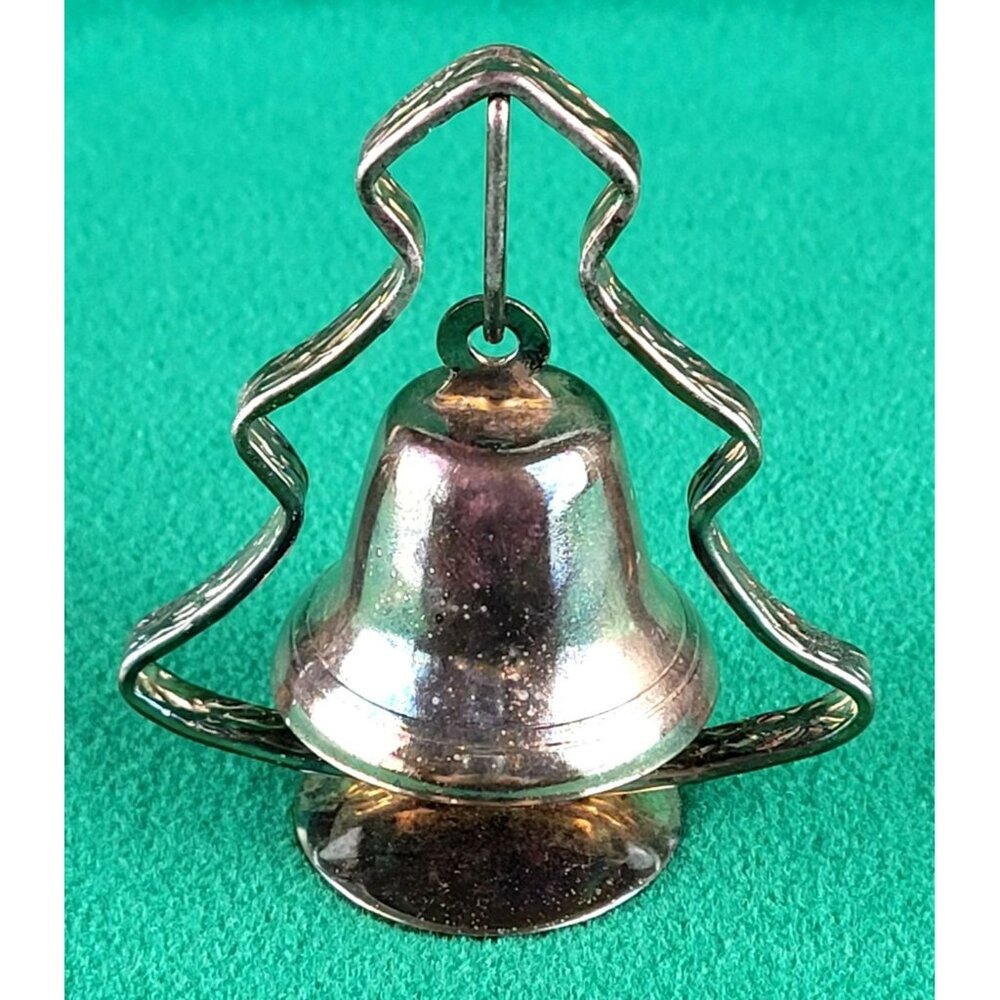Christmas Tree and Holiday Bell Metal Decoration Silver Plated Vintage JH1410